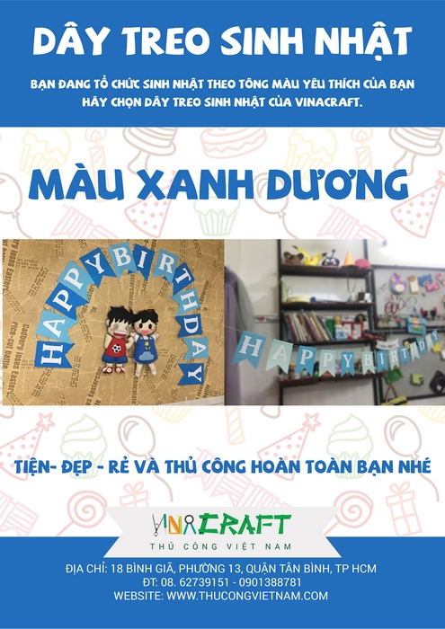 Bộ kit dây treo sinh nhật màu xanh dương